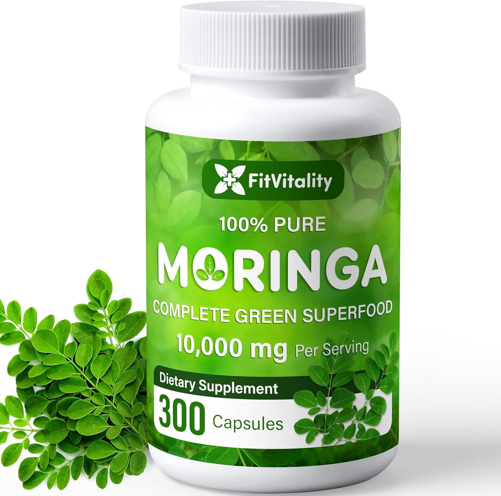 Moringa Capsules| 300 Capsules| Moringa Oleifera| 10,000mg| 100% Pure & Natural| Non-GMO and Gluten Free Supplement | Complete Green Superfood | Moringa Leaf Extract Powder