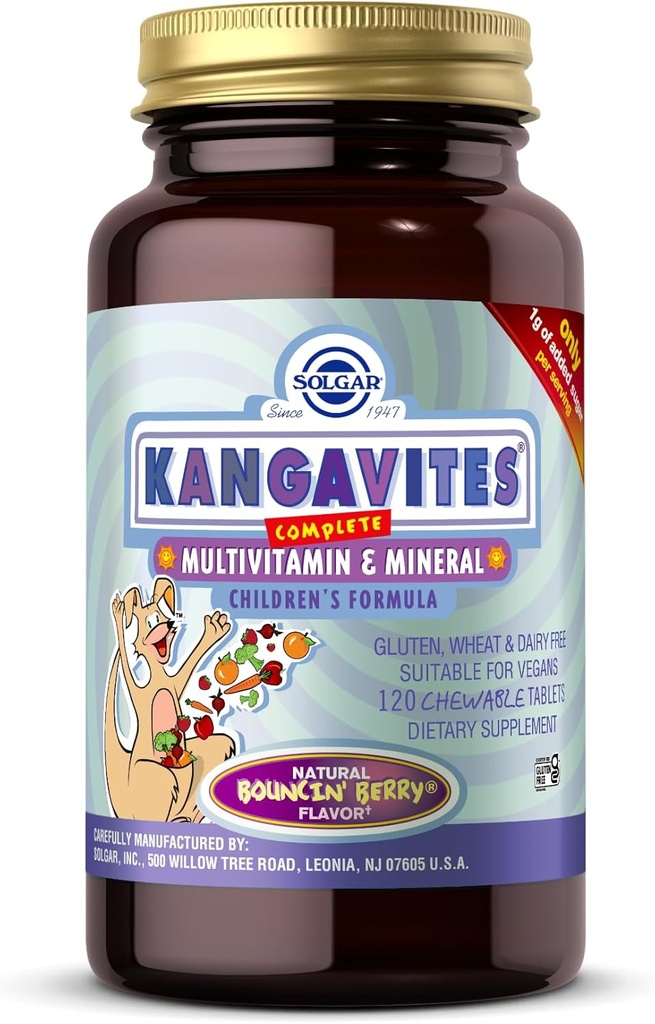 Solgar Kangavites, Bouncin’ Berry Flavor - 120 Chewable Tablets - Complete Multivitamin & Mineral Formula for Children - Vegan, Gluten Free