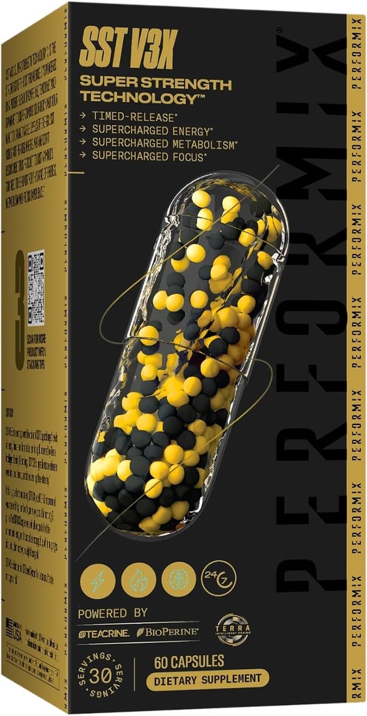 PERFORMIX SST V3X - Super Strength Technology, All-Day Energy Supplement, Fitness Goal Support - Terra Intelligent Dosing - 350 mg Caffeine - Pre Workout for Men & Women - 60 Capsules