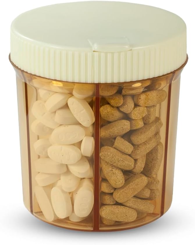 Vitanizer Vitamin & Pill Organizer - 6 Compartment Case with Easy Turn Lid Dispenser - Fits All Size Tablets & Supplements - Sturdy, Safe, UV Protective Plastic