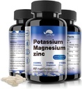 Potassium Magnesium Supplement 1000mg,Magnesium Potassium Zinc for Leg Cramps,High Absorption Magnesium Complex,Vegan (60 Capsules)