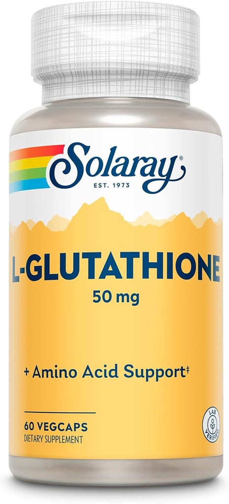 SOLARAY L Glutathione Supplement 50 mg - Free Form Peptide for Powerful Wellness Support - L-Glutathione Amino Acids Supplement - 60-Day Money Back Guarantee, 60 Servings, 60 VegCaps