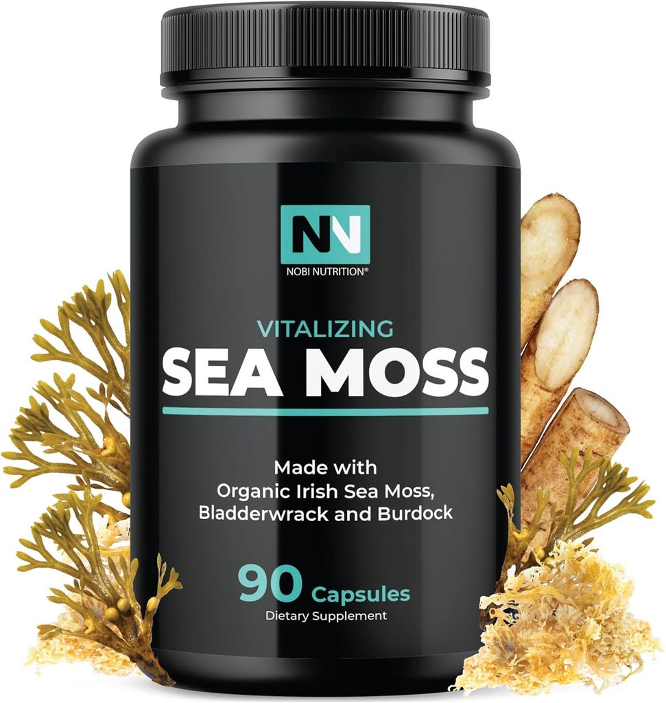 Irish Sea Moss Capsules | with Organic Irish Moss, 300mg Burdock Root & 500mg Bladderwrack Powder | 45-Day Supply | 1300mg Complex | Provides Iodine for Thyroid & Immune Support | 90 Veggie Pills