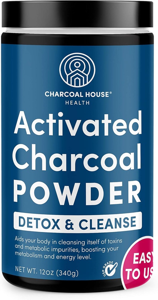 Charcoal House Detox & Cleanse USP Medical Grade Coconut Shell Activated Charcoal Powder for Natural Cleanse & Health - With High Adsorptive & Fast Acting Capacity - 12 oz - 1 Qt