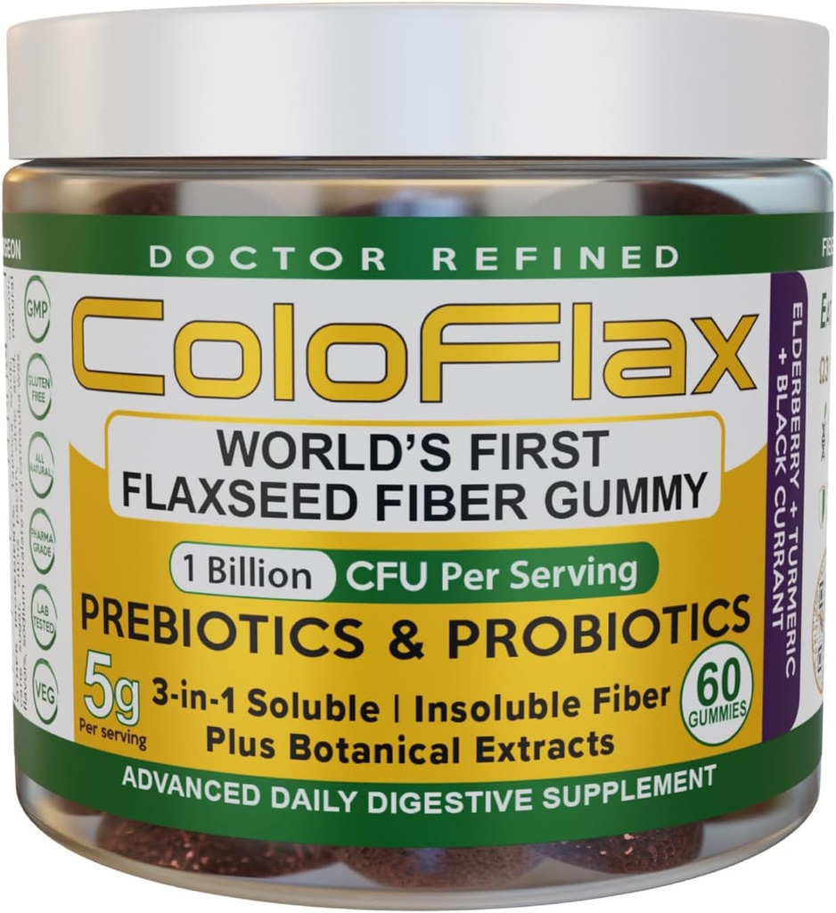 Organic Flaxseed Fiber + Probiotic Gummies | Constipation Relief & Regularity Without The Cramp for Adults, Soluble & Insoluble Triple-Fiber Vegan Gummies - 30 Servings