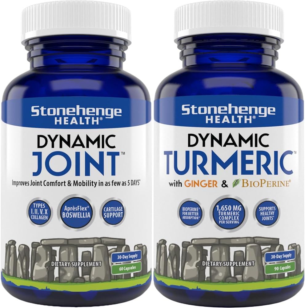 Stonehenge Health Dynamic Joint + Dynamic Turmeric Bundle Supplements Supports Comfort, Mobility, Flexibility