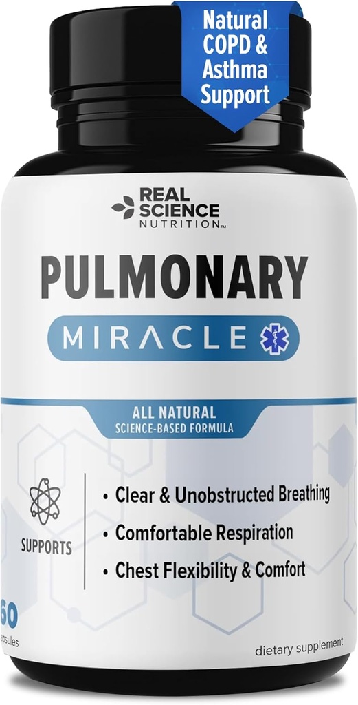 Pulmonary Miracle COPD Relief and Lung Detox Capsules to Clear Lungs & Aid Breathing - Lung Support Supplement with Vinitrox & GABA for Long-Term Cough & Respiratory Relief, 60 Caps