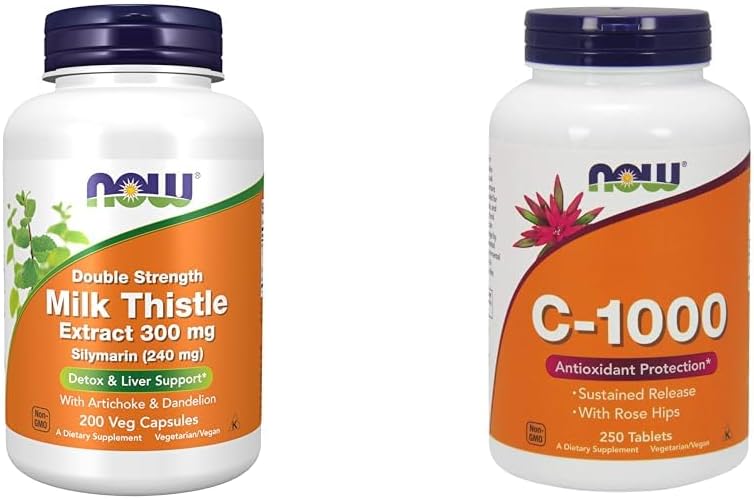 NOW Supplements, Silymarin Milk Thistle Extract 300 mg with Artichoke and Dandelion & Supplements, Vitamin C-1,000 with Rose HIPS, Sustained Release, Antioxidant Protection*