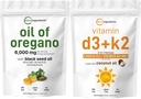 Micro Ingredients Oil of Oregano Softgels 6,000mg Per Serving & Vitamin D3 5000 IU Plus K2 (MK-7) 100 mcg, 300 Virgin Coconut Oil Softgels Bundle Pack | 4X Strength Carvacrol & Thymoquinon | Essential