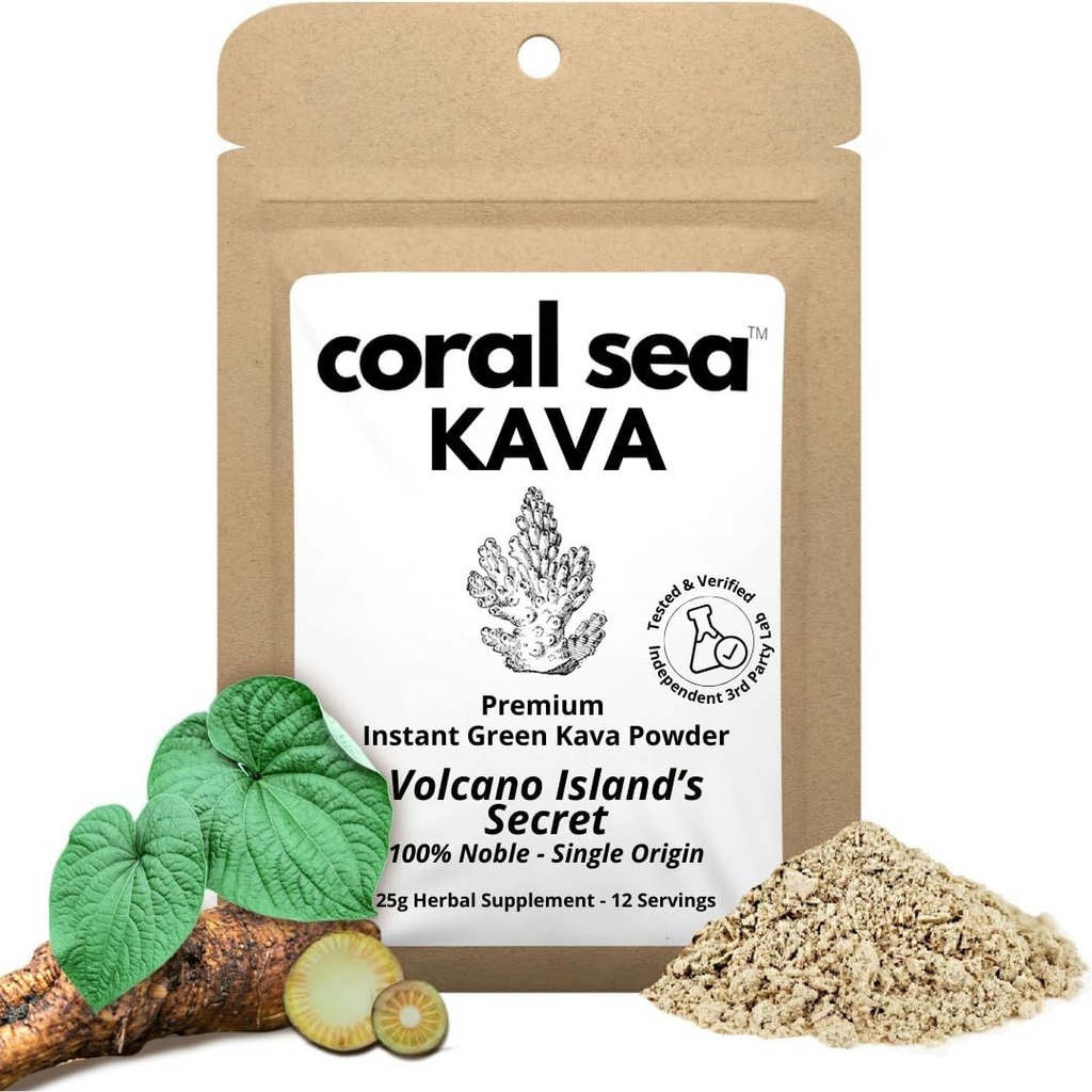 Instant Kava Kava Drink Tea Powder Vanuatu Noble Kava Root - Nootropic Drink Mix Quick Pocket Sized Caffeine Free Authentic Bitter Flavor - Volcano Island's Secret 12+ Servings