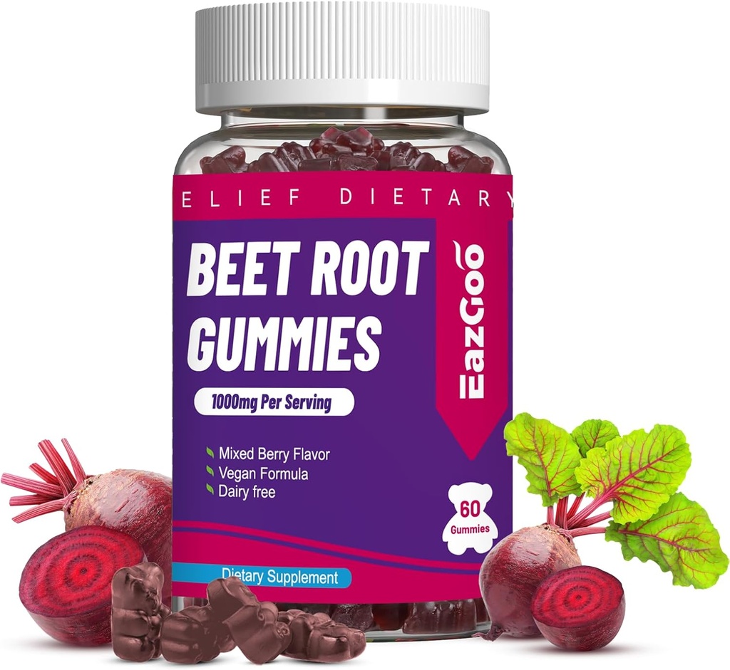 Beet Root Gummies, Beet Root Soft Chews with Beetroot, Grape Seed Extract & Beet Root Powder, Vegan, Non-GMO, 60 Count