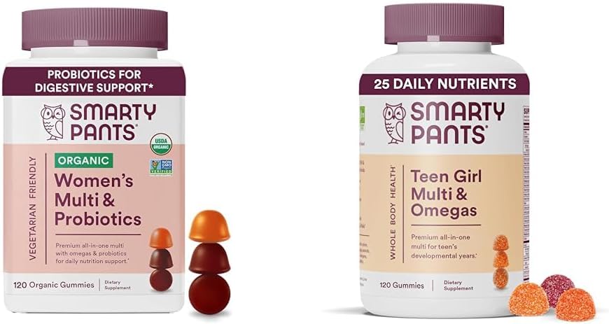 SmartyPants Organic Women's and Teen Girl Multivitamin Gummies with Omega-3, Vitamins, Minerals, 120 Count