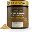 PaleoPro Bone Broth Collagen Protein Powder - Turmeric Root Grass-Fed Collagen Powder for Skin & Bones - Gluten Free, No Sugar, Soy, Grains, Net Carbs - Paleo Keto Friendly 20 Servings Aztec Vanilla