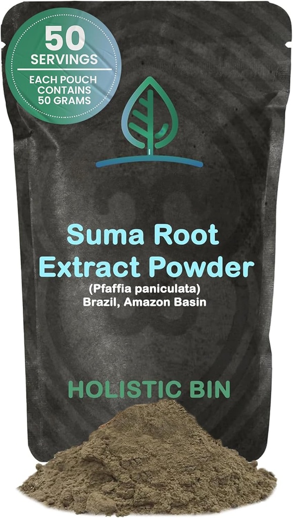 Holistic Bin Wild Harvested Root Ginseng Powder – Brazilian Suma Root Ginseng for Tea & Smoothies – Adaptogen Extract – Non GMO – 50 Grams