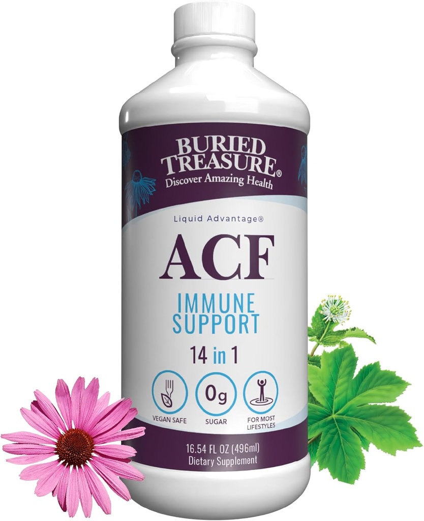 Buried Treasure ACF Advanced Immune Support - 16 oz, 16 Servings with Elderberry, Echinacea and Herbal Blend for Immunity Support