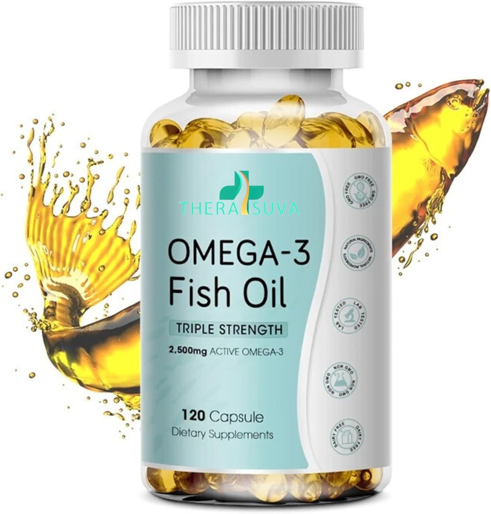 Triple Strength Wild Alaskan Omega-3 2500mg + EPA 1,300mg + DHA 1,200mg, Supplement for Heart and Joint Health, 120 Softgels 60 Day Supply