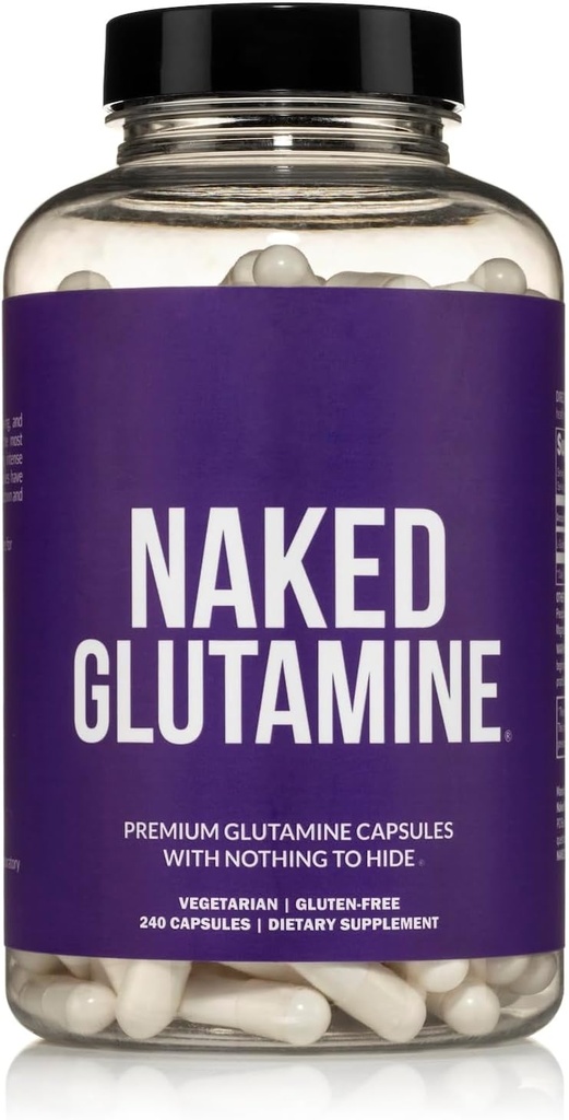 NAKED L-Glutamine Muscle Recovery Capsules, 1000mg, 240 Count, Made in The USA, Non-GMO, Gluten and Soy Free