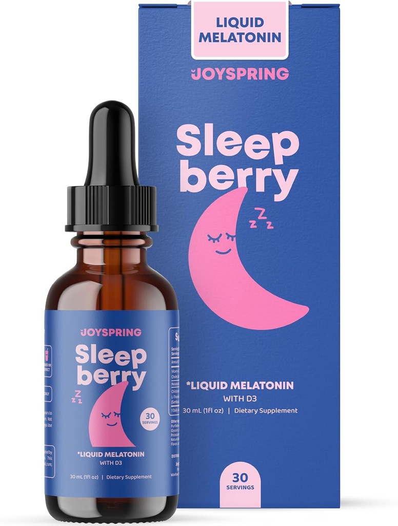 JoySpring SleepBerry Liquid Melatonin, Magnesium Citrate & Glycinate Drops, and Mood Saffron Pixie Stick for Kids