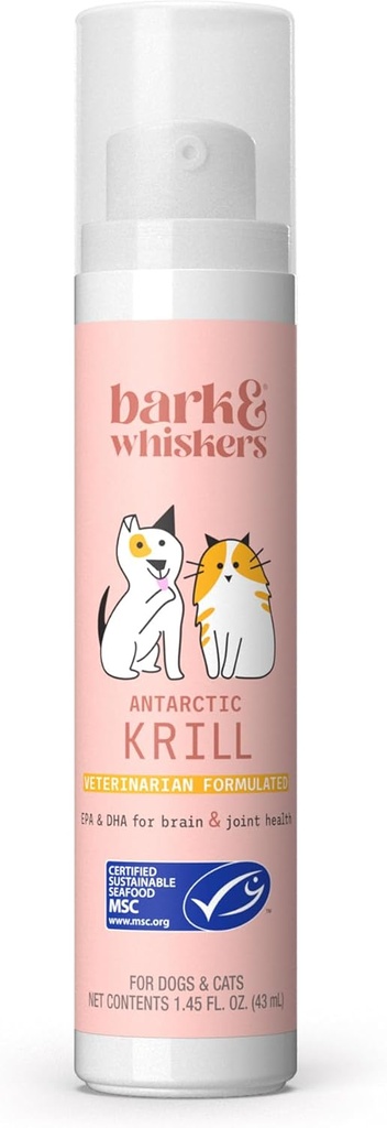 Bark & Whiskers Krill Oil Liquid Pump - Omega-3 Fatty Acids for Cats & Dogs - Supports Joint Comfort, Skin & Brain Function - Antioxidant Support - 1.45 Fl Oz (186 Pumps)