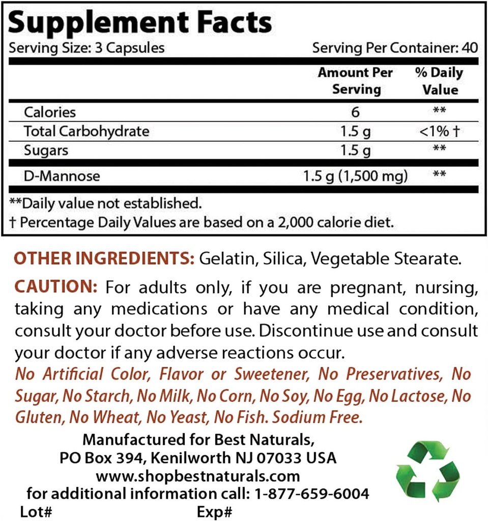 Best Naturals D-Mannose 1500 mg & Magnesium Oxide 500 mg
