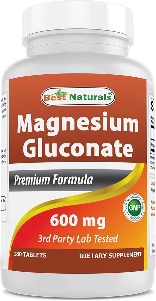 Best Naturals Magnesium Gluconate (35 mg Elemental Magnesium from 600mg of Magnesium Gluconate) 180 Tablets
