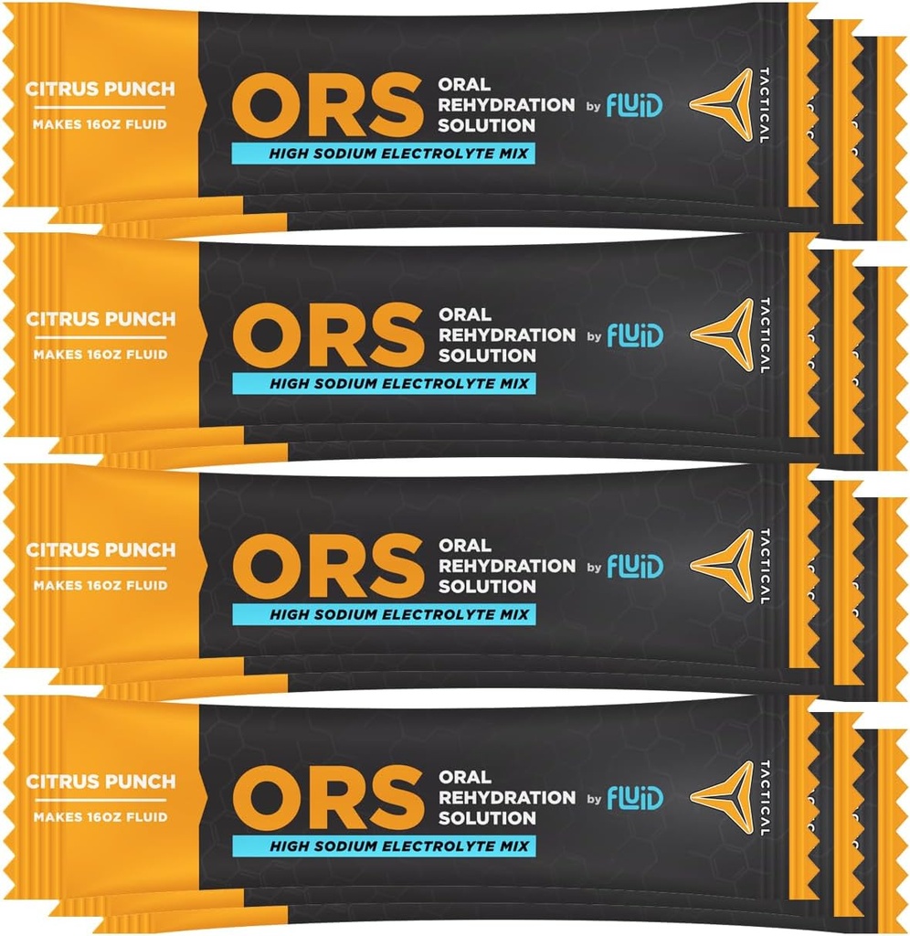 Fluid Tactical - ORS (Oral Rehydration Solution), Recover Faster, Extreme Dehydration Electrolytes, 12pack (Citrus Punch)