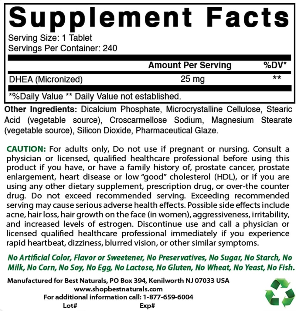 Best Naturals DHEA 100mg & Magnesium Glycinate 425 mg