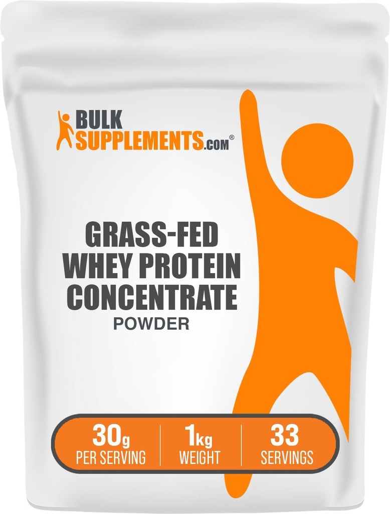 BulkSupplements.com Grass Fed Whey Protein Powder - Whey Protein Concentrate Powder - Unflavored & Gluten Free, 30g per Serving, 1kg (2.2 lbs) (Pack of 1)