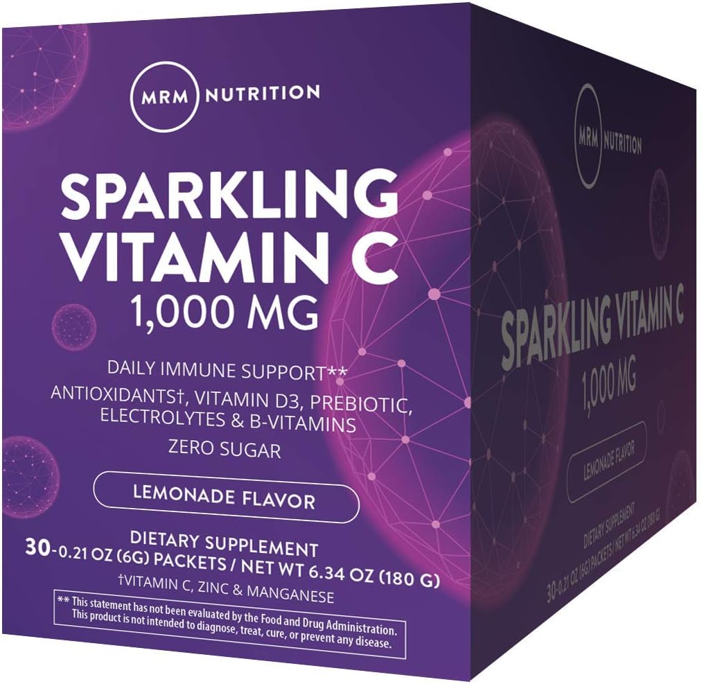 MRM Nutrition Sparkling Vitamin C 1000mg | with Vitamin D + zinc + prebiotics| Lemonade Flavored | Immune Health | Antioxidants + Electrolytes | Zero Sugar | 30 Servings