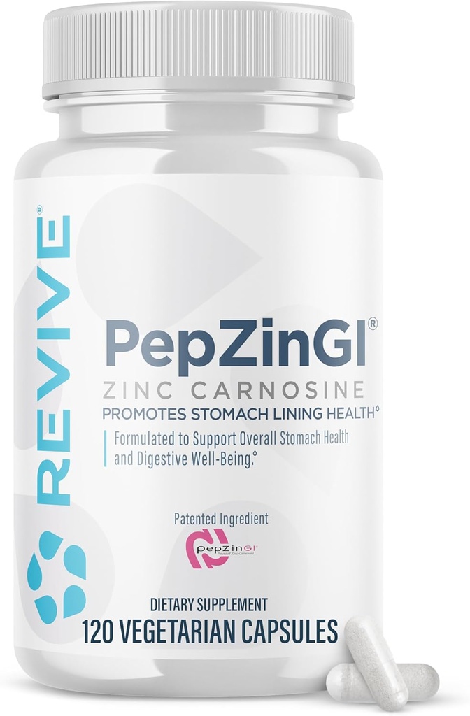 Revive MD Zinc Carnosine Supplement for Men & Women - Zinc & L-Carnosine to Support GI, Stomach Lining & Immune Health - Digestive Health Supplements Supports a Healthy Gut (120 Capsules, 60 Servings)