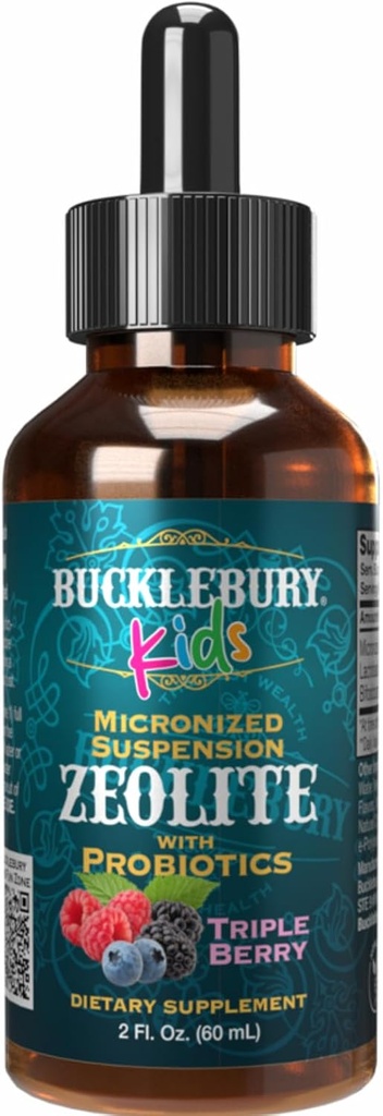 BUCKLEBURY Liquid Zeolite Detox for Kids with Probiotics - Sugar Free Natural Berry Flavour Probiotics for Kids - Zeolite Heavy Metal Detox and Immune Support - 2 Fl Oz