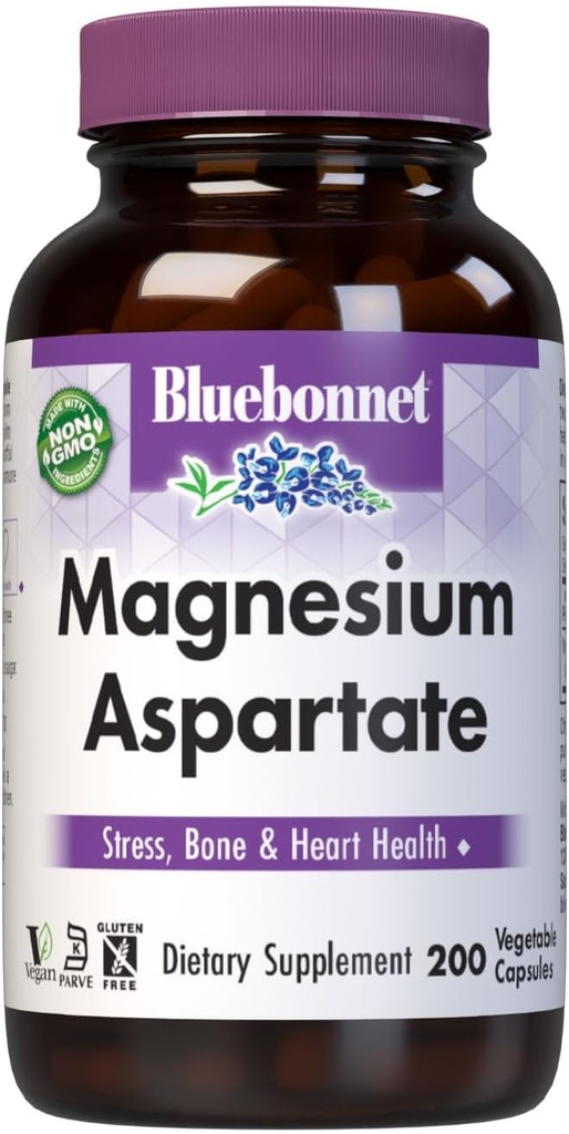 BlueBonnet Nutrition Magnesium Aspartate, Supports Healthy Magnesium Levels, Soy & Gluten & Dairy Free, Non-GMO, Kosher Certified, Vegan, 100 Servings, White, 200 Count