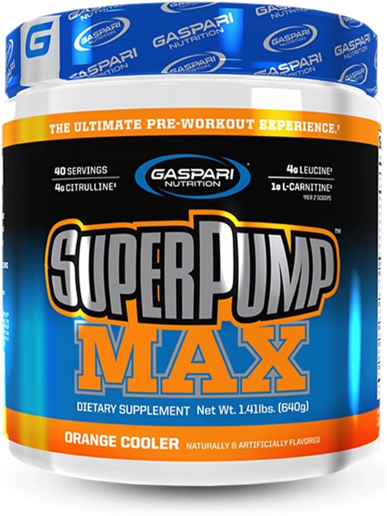 Gaspari Nutrition SuperPump MAX, The Ultimate Pre Workout Powder, Sustained Energy Preworkout, Nitric Oxide Booster, Muscle Growth, Recovery & Replenishes Electrolytes (40 Serving, Orange Cooler)