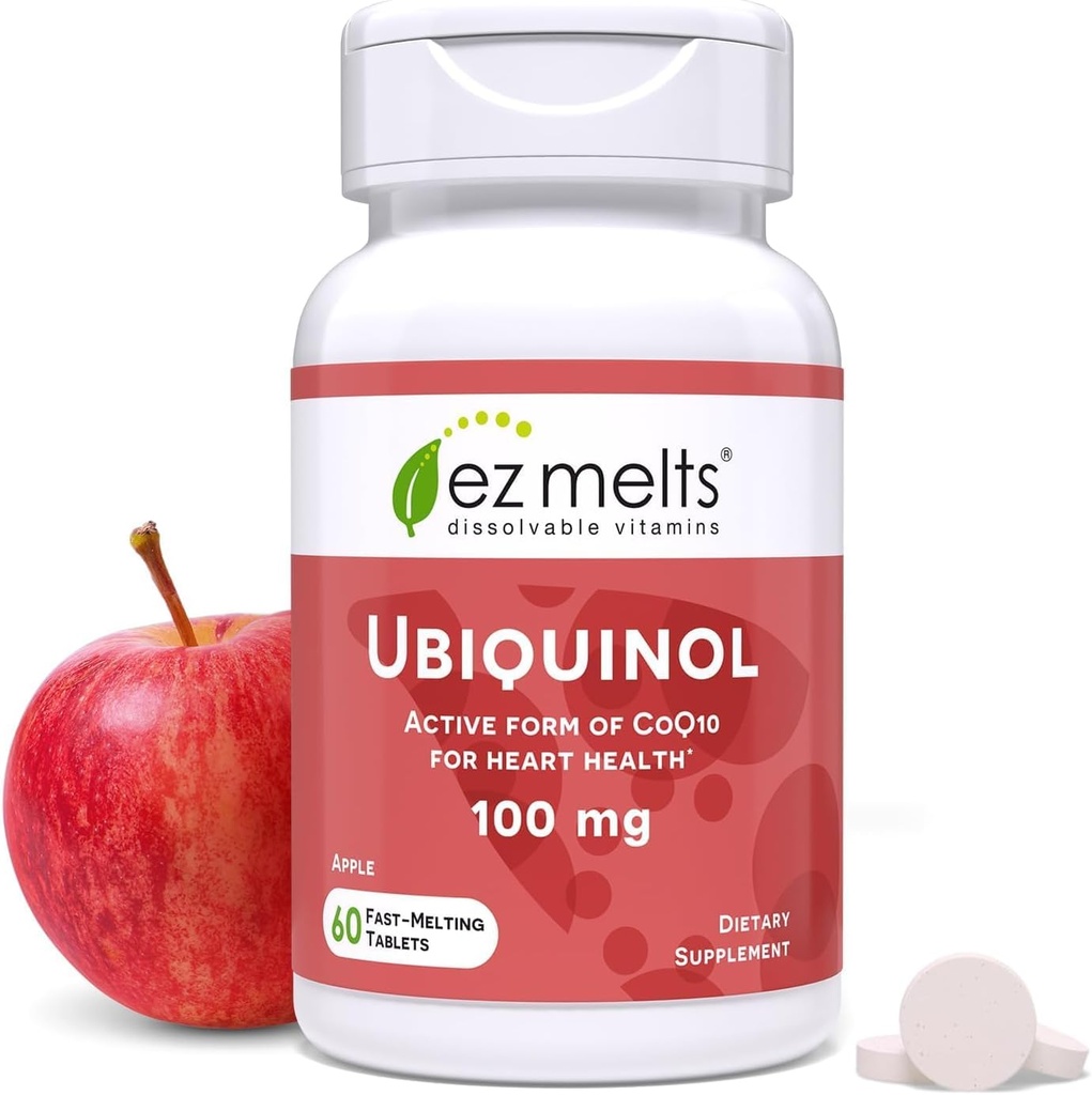 EZ Melts Dissolvable Ubiquinol 100mg, Active Form of CoQ10, Heart Health Supplements for Men & Women, Sugar-Free, 2-Month Supply - 1 Pack