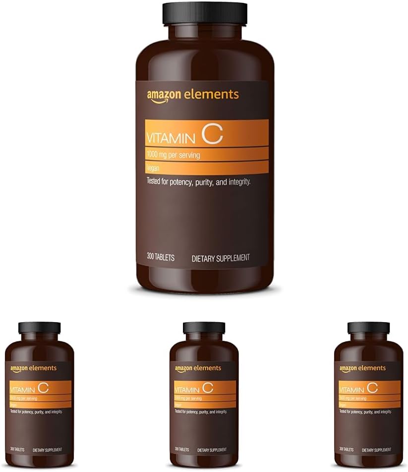 Amazon Elements Vitamin C 1000mg, Supports Healthy Immune System, Vegan, 300 Tablets, 10 Month Supply (Pack of 4)