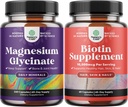 Bundle of Pure Magnesium Glycinate 400mg Per Serving for Mood Sleep and Relaxation 240ct and Pure Biotin Pills for Women Men - Stop Hair Loss Thinning Natural Supplement