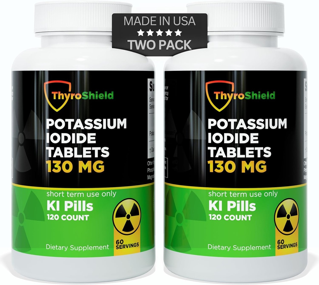 Potassium Iodide Tablets - 130mg Iodine Tablets for Radiation Exposure | USA Made Nuclear Fallout Pills KI Pills YODO Naciente 120 Tablets (2 Pack)