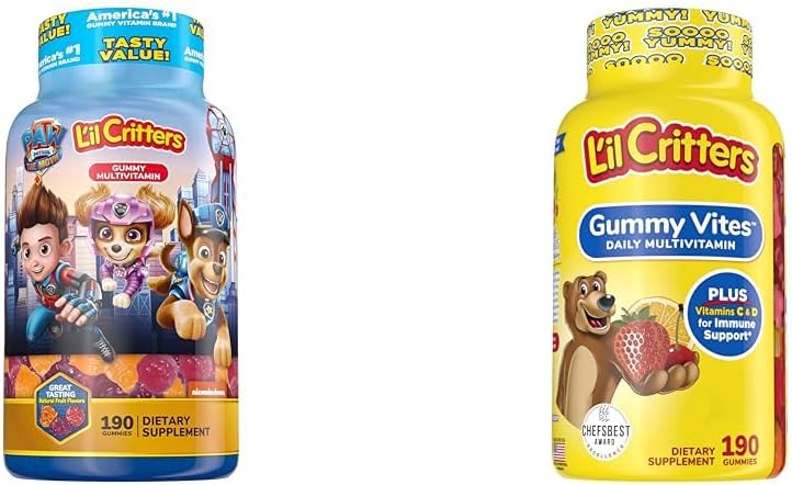 L'il Critters Paw Patrol & Gummy Vites Kids Multivitamin Gummies, 190 Count Cherry, Strawberry, Orange, Pineapple and Blueberry Flavors