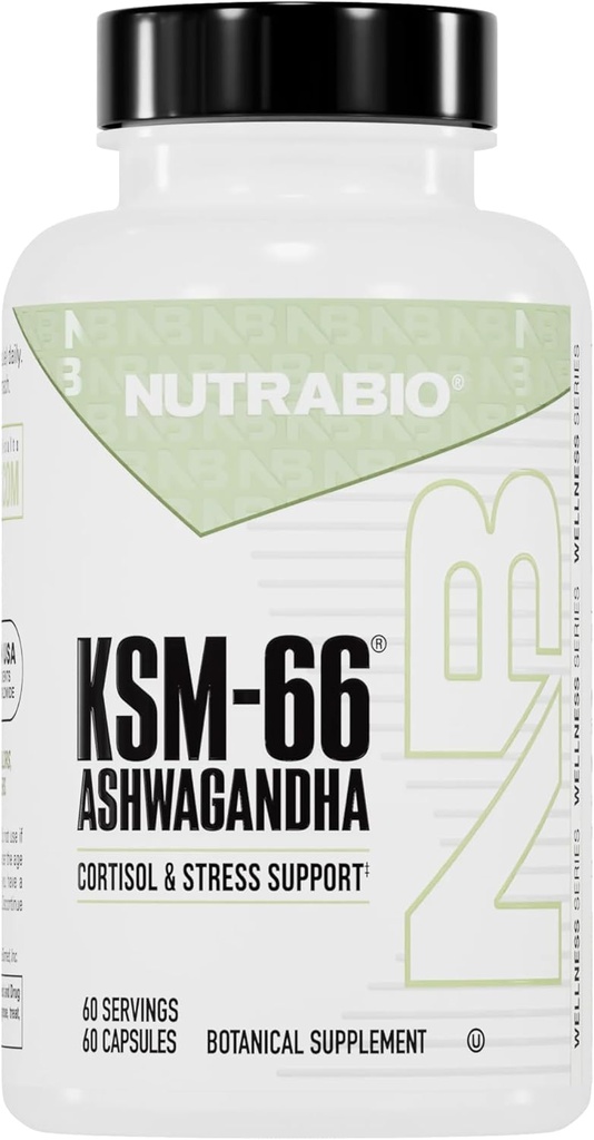 NutraBio Ashwagandha KSM-66 | Ashwagandha Herbal Supplement for Stress, Mood, & Performance | 600 MG of Clinically Studied KSM66 60 Capsules
