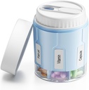Daviky Pill Bottle Organizer, Supplement Organizer with 7 Large Compartments, Travel Pill Dispenser Round Pill Box with Two Lids（Blue）