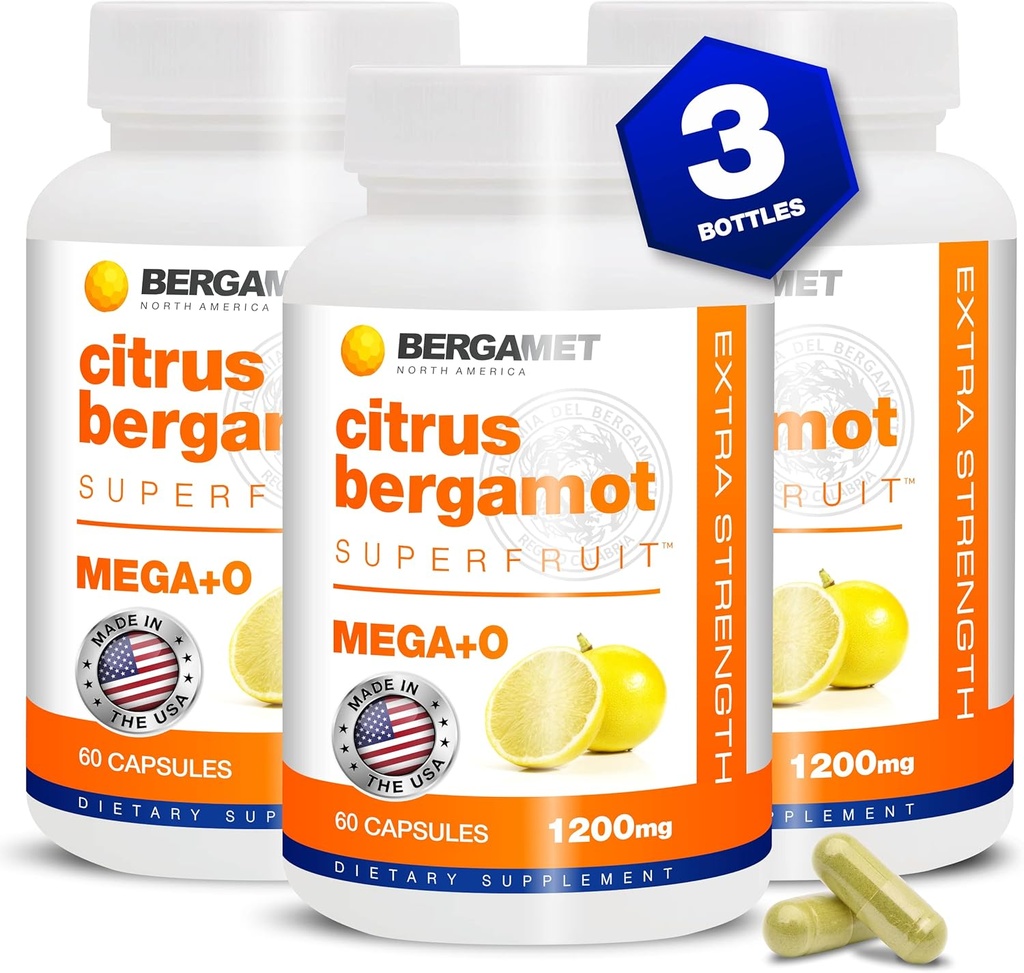 BergaMet Citrus Bergamot Supplement, 170:1 Extract, 1200mg per Serving, 80% Polyphenols, Italian Citrus Bergamot Supplement for High Cholesterol, 180 Capsules, 3 Months, Made in The USA