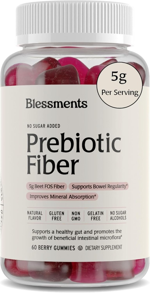 Prebiotic Fiber Gummies for Adults & Kids with No Added Sugar- 5g (60 Count) High Fiber Supplement Gummies - Vegan - Keto Friendly - Digestive Health Supplements