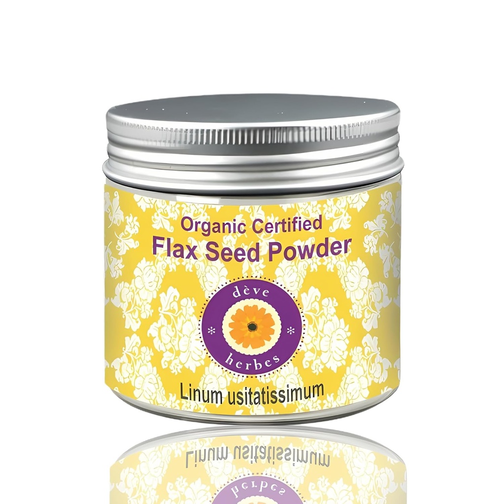 Deve Herbes Pure Flax Seed Powder (Linum usitatissimum) Organic Certified Natural Therapeutic Grade 200 gm (7.05 oz)