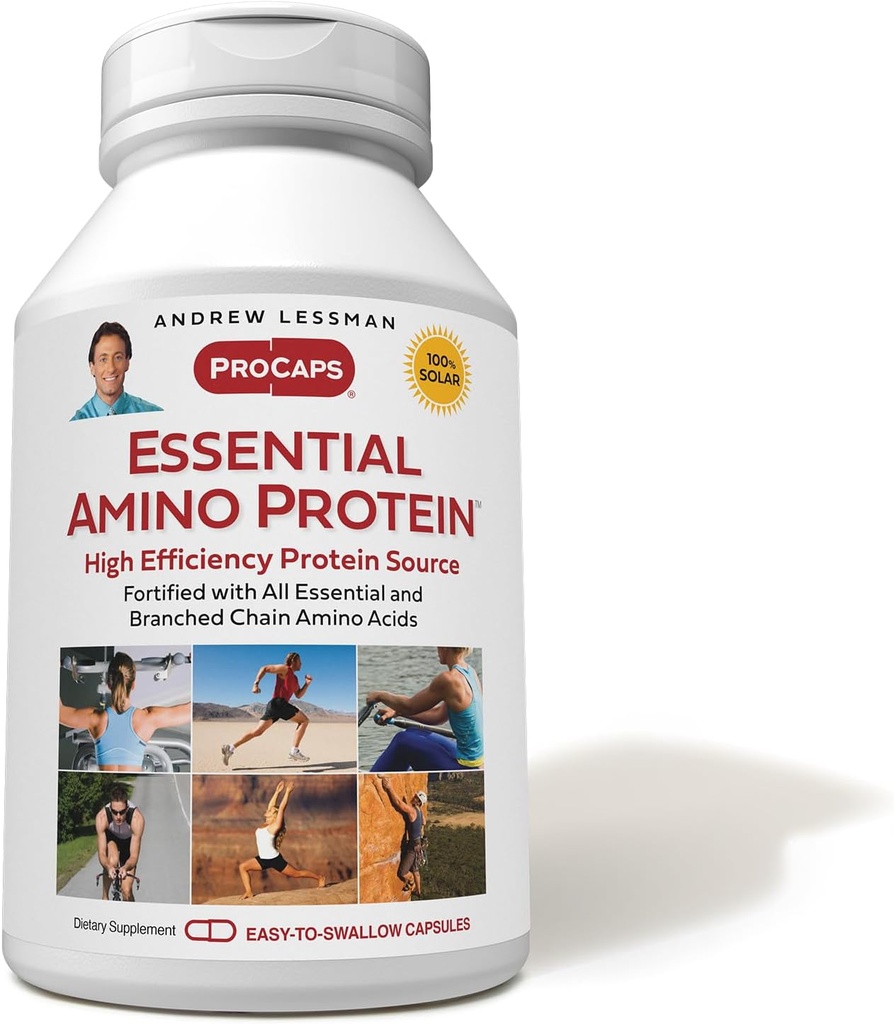 ANDREW LESSMAN Essential Amino Protein 180 Capsules - A Highly Bioavailable Protein Source with Essential and Branched Chain Amino Acids. Supports Structure and Function of Key Organs and Tissues.