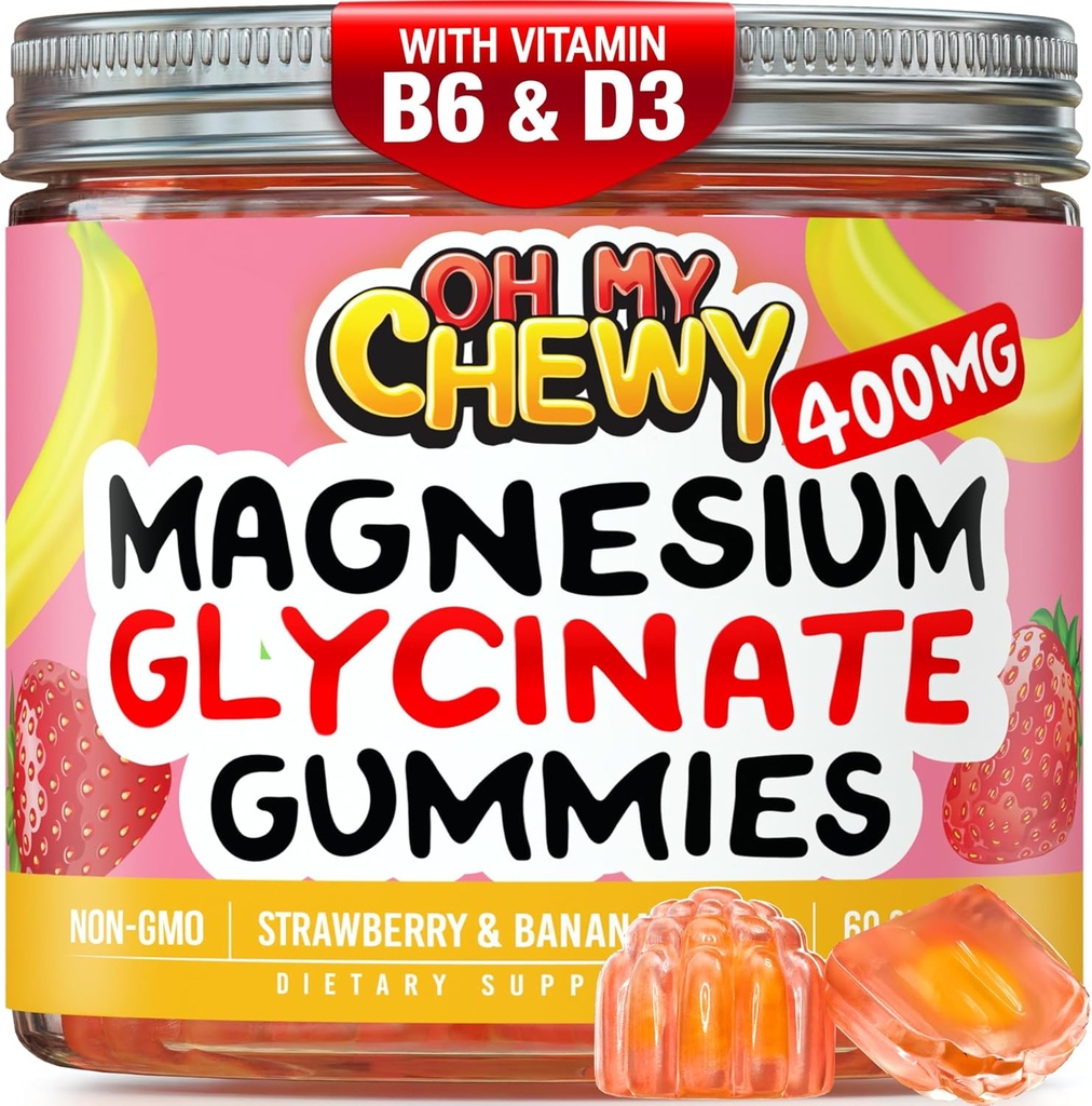 Center-Filled Magnesium Glycinate Gummies 400MG - High Absorption for Kids, Teens & Adults - Supplement for Sleep, Calm & Muscle Relaxation with B6 & D3 - Gluten Free & Vegan Friendly - 120 Count