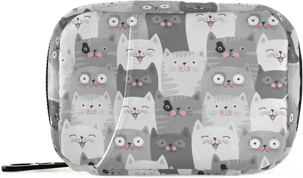 Grey Cats Pill Box 7 Day Pill Case Bag Travel Pill Organizer Bag with Zipper Portable Weekly Case Compact Size for Vitamin Supplement Holder