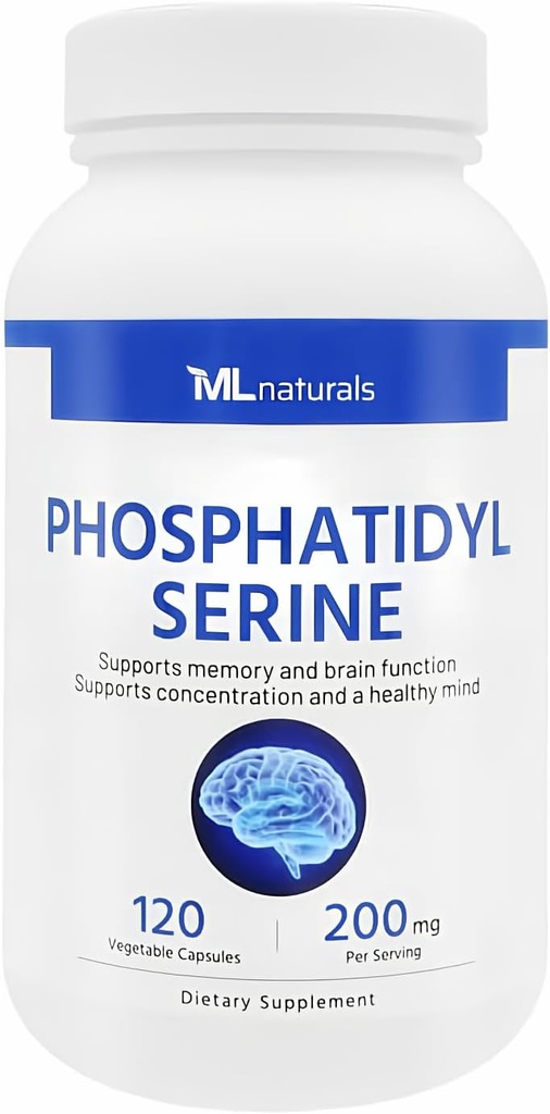 ML Naturals Phosphatidyl Serine 200 mg (Standard) 120 Vegetable Capsules. Supports Memory & Brain Function, Non-GMO, NSF-Certified & cGMP-Compliant