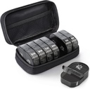 AUVON Canvas Bag Travel Pill Organizer 2 Times a Day, Large AM/PM Weekly Pill Box 7 Day Pill Case with Portable Black Zipper Cloth Bag for Holding Supplements, Vitamins and Fish Oils