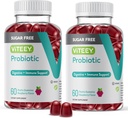 Viteey Probiotic Gummies for Women, Men & Teens, 2 Billion CFUs - Sugar Free - Immune Booster, Digestive Support, Gut Health - Vegan, Gelatin Free, GMO Free - Tasty Chewable Raspberry Flavored Gummy