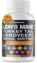 Organic Lion's Mane Turkey Tail Cordyceps Reishi Shiitake Maitake Meshima Poria Cocos Oyster Mushroom Agaricus Chaga Shiitake Snow Mushroom -150 Capsules- Made in USA